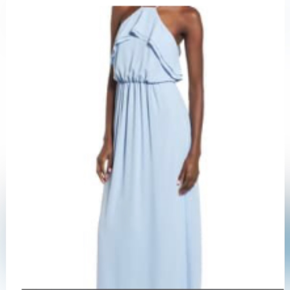New Lush Dress maxi gown ruffle halter blue keyhole Nordstrom - xl x large